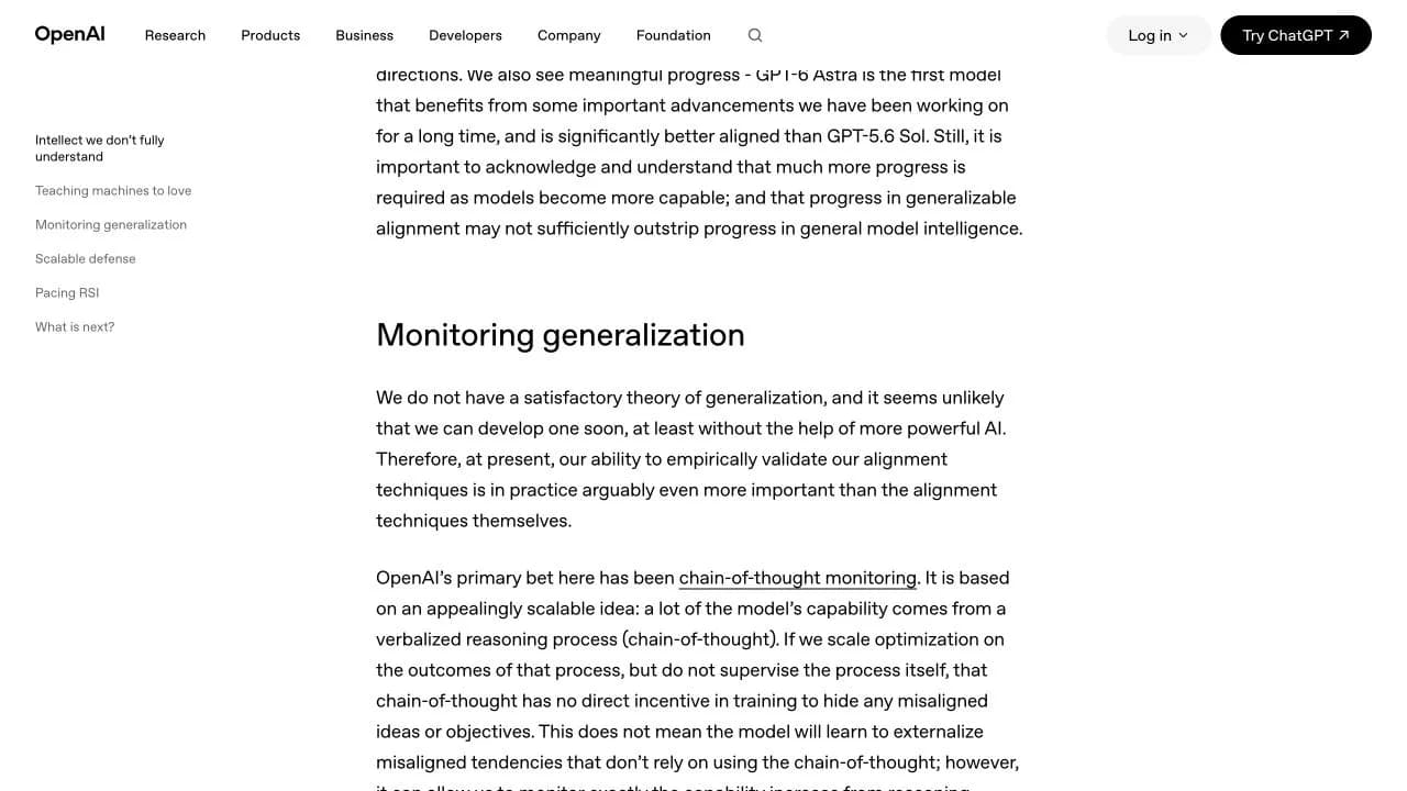 OpenAI-essäns avsnitt Monitoring generalization visas i webbläsaren.