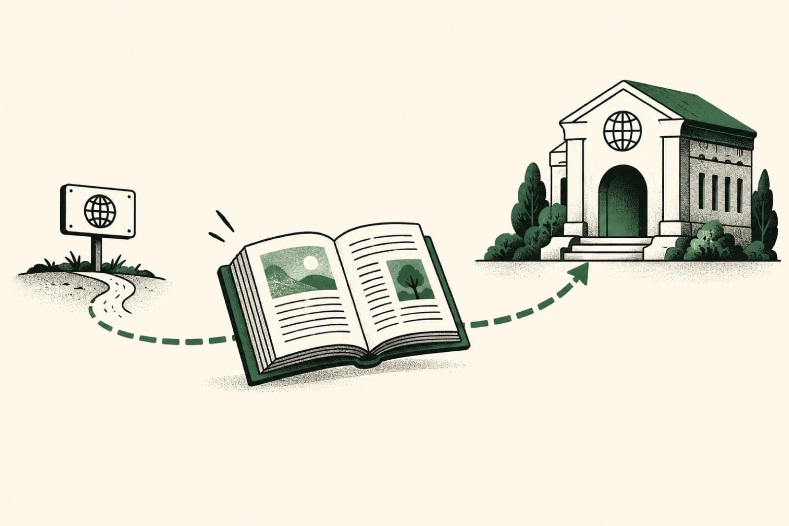 En konceptuell bild av hur en självständig wiki tillfälligt flyttar in under en etablerad domän för att nå söktrafik. Illustration: Debrief. AI-genererad originalillustration i Debriefs art direction; inga autentiska gränssnitt, logotyper eller mätdata har ändrats.